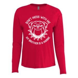 Don't Mess With Me My Brother Is A Marine Bulldog Womens Cotton Relaxed Long Sleeve T-Shirt