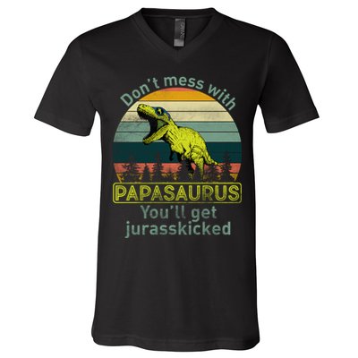 Don't Mess With Papasaurus V-Neck T-Shirt