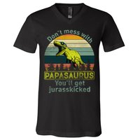 Don't Mess With Papasaurus V-Neck T-Shirt