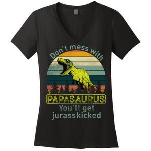 Don't Mess With Papasaurus Women's V-Neck T-Shirt