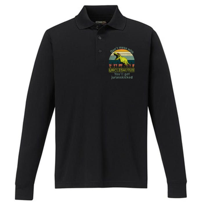 Don't Mess With Unclesaurus Performance Long Sleeve Polo