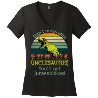 Don't Mess With Unclesaurus Women's V-Neck T-Shirt
