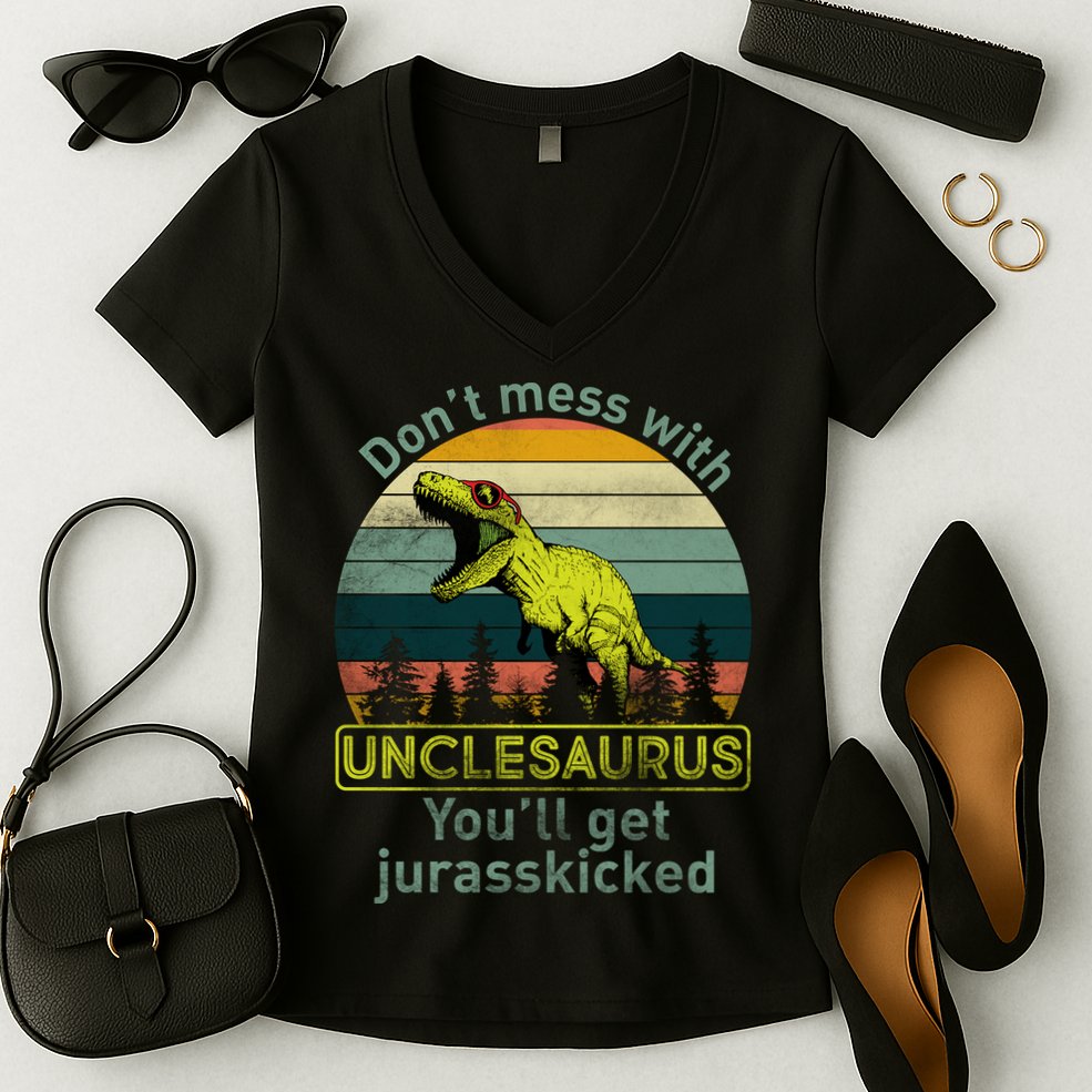 Don't Mess With Unclesaurus Women's V-Neck T-Shirt