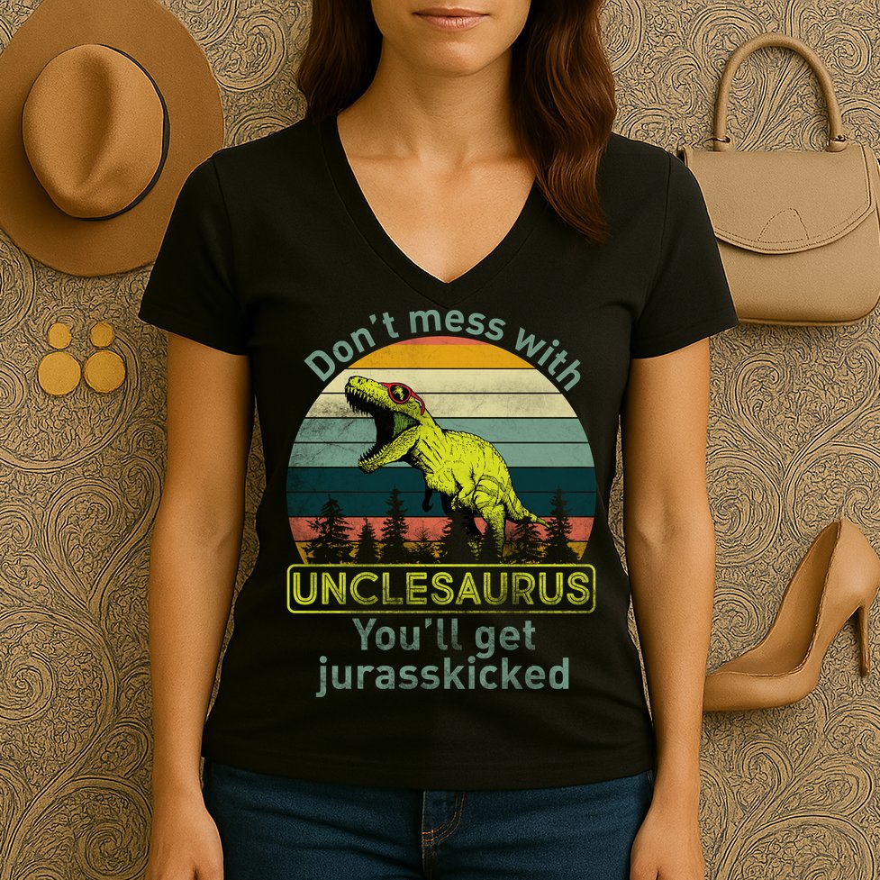 Don't Mess With Unclesaurus Women's V-Neck T-Shirt