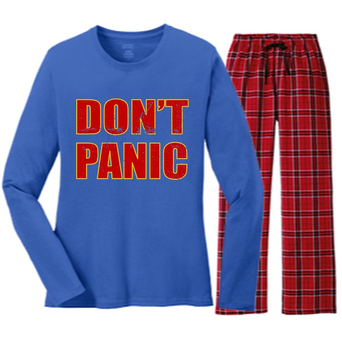 Don't Panic Vintage Distressed Panicking Women's Long Sleeve Flannel Pajama Set 