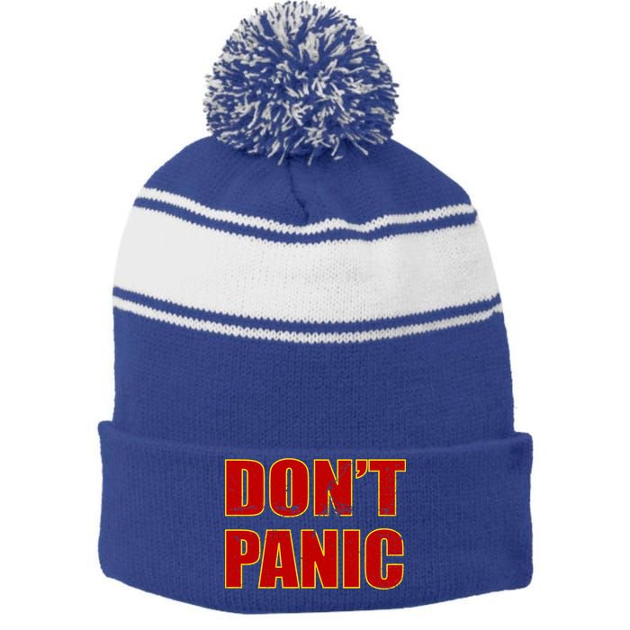 Don't Panic Vintage Distressed Panicking Stripe Pom Pom Beanie