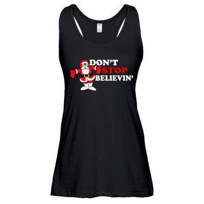 Don't Stop Believin Santa Ladies Essential Flowy Tank