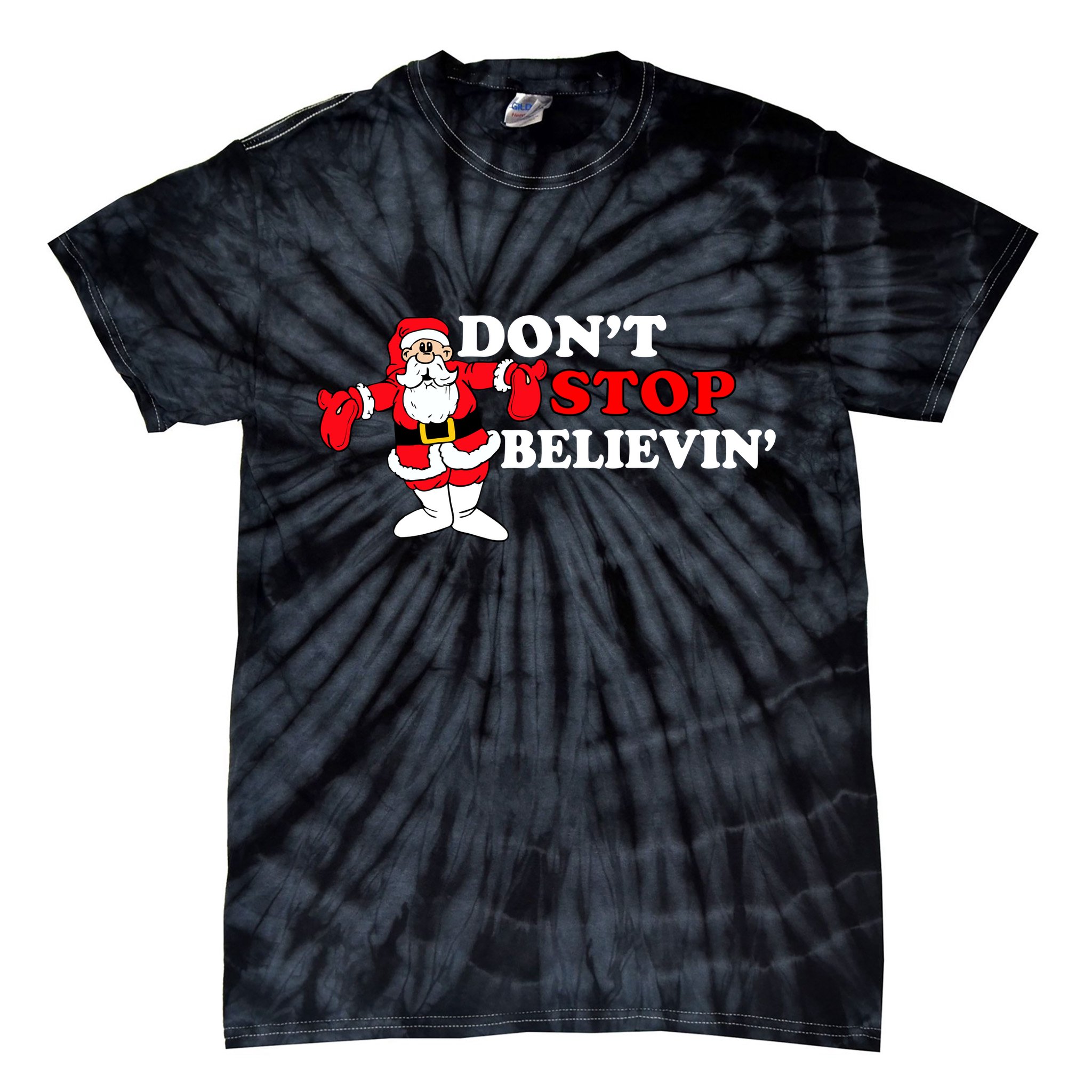 Don't Stop Believin Santa Tie-Dye T-Shirt