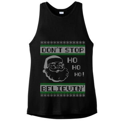 Don't Stop Believin Santa Ho Ugly Christmas Ladies PosiCharge Tri-Blend Wicking Tank