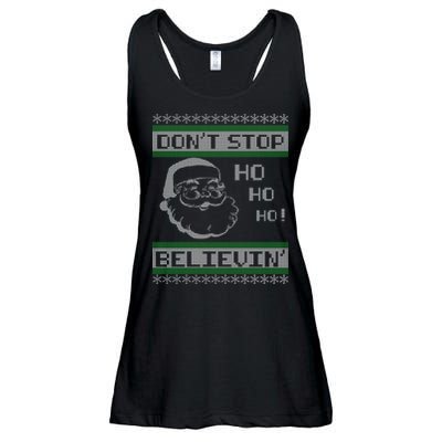 Don't Stop Believin Santa Ho Ugly Christmas Ladies Essential Flowy Tank