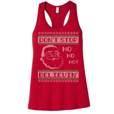 Don't Stop Believin Santa Ho Ugly Christmas Women's Racerback Tank