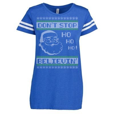 Don't Stop Believin Santa Ho Ugly Christmas Enza Ladies Jersey Football T-Shirt