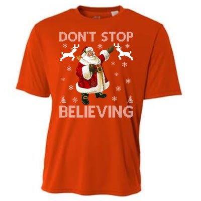 Don't Stop Believing Christmas Ugly Sweater Design Cooling Performance Crew T-Shirt