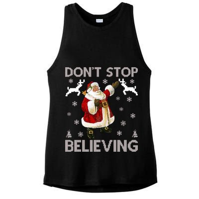 Don't Stop Believing Christmas Ugly Sweater Design Ladies PosiCharge Tri-Blend Wicking Tank