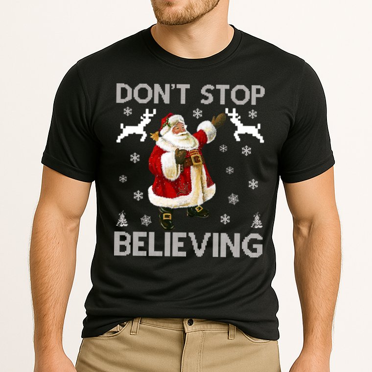 Don't Stop Believing Christmas Ugly Sweater Design Performance Shirt