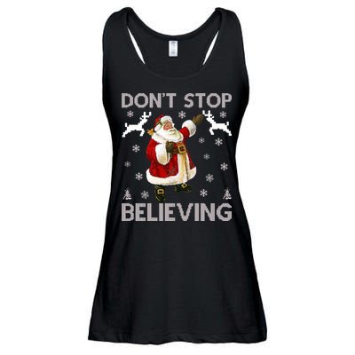 Don't Stop Believing Christmas Ugly Sweater Design Ladies Essential Flowy Tank