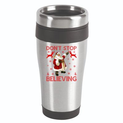 Don't Stop Believing Christmas Ugly Sweater Design 16oz Travel Tumbler