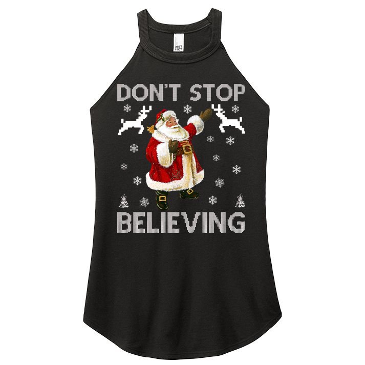 Don't Stop Believing Christmas Ugly Sweater Design Women's Perfect Tri Rocker Tank