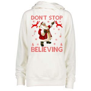 Don't Stop Believing Christmas Ugly Sweater Design Womens Funnel Neck Pullover Hood