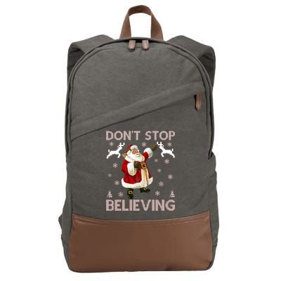 Don't Stop Believing Christmas Ugly Sweater Design Cotton Canvas Backpack