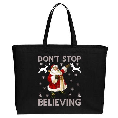 Don't Stop Believing Christmas Ugly Sweater Design Cotton Canvas Jumbo Tote