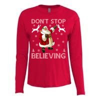 Don't Stop Believing Christmas Ugly Sweater Design Womens Cotton Relaxed Long Sleeve T-Shirt