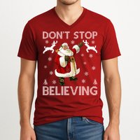 Don't Stop Believing Christmas Ugly Sweater Design V-Neck T-Shirt