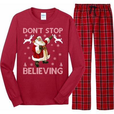 Don't Stop Believing Christmas Ugly Sweater Design Long Sleeve Pajama Set