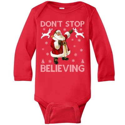 Don't Stop Believing Christmas Ugly Sweater Design Baby Long Sleeve Bodysuit