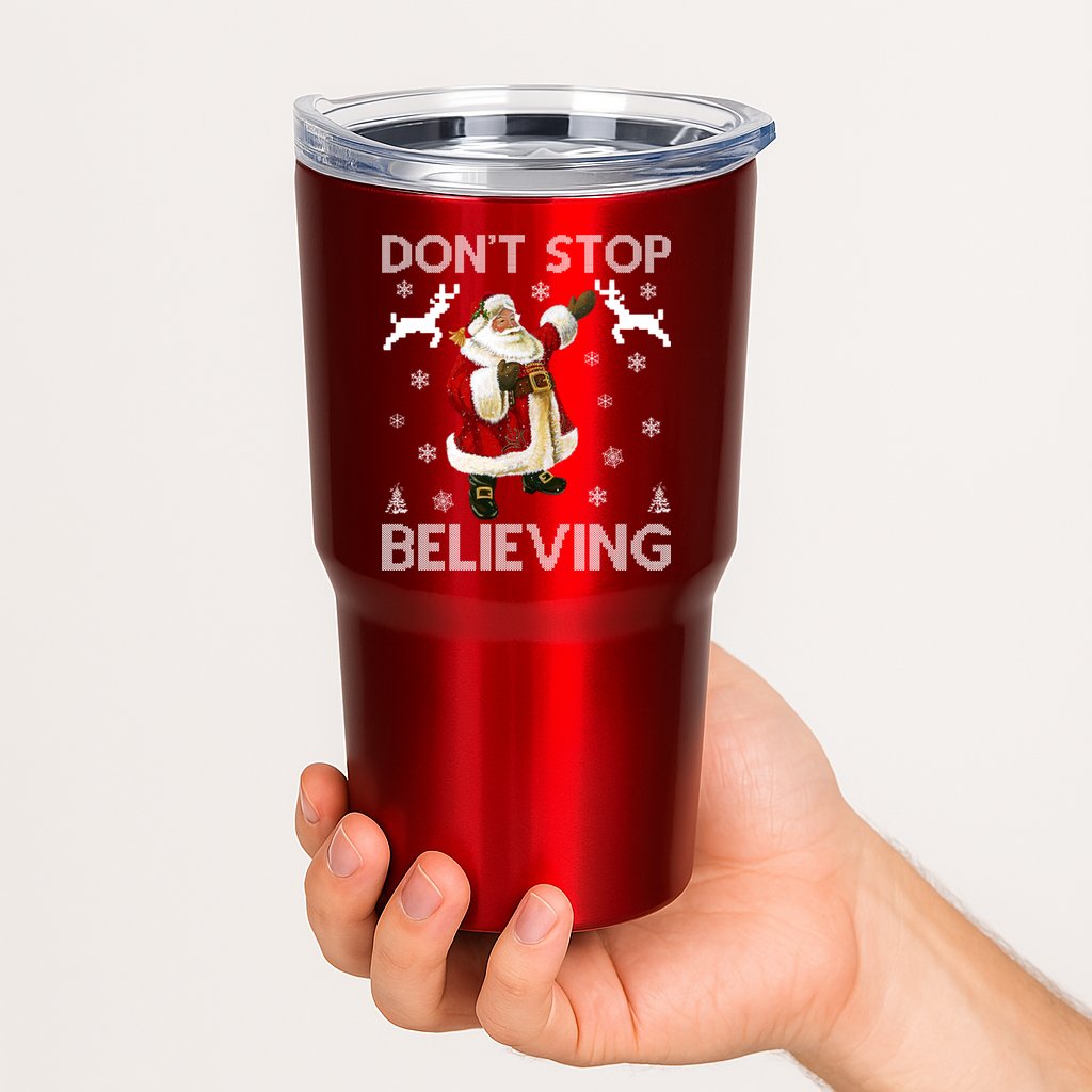 Don't Stop Believing Christmas Ugly Sweater Design Tumbler