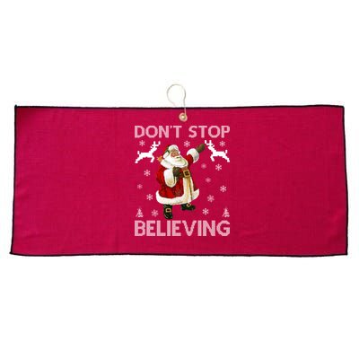 Don't Stop Believing Christmas Ugly Sweater Design Large Microfiber Waffle Golf Towel