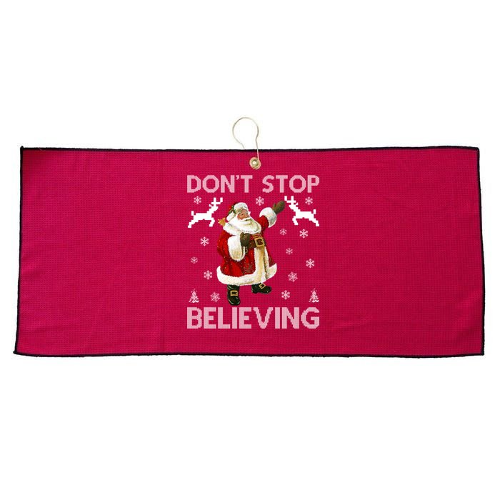 Don't Stop Believing Christmas Ugly Sweater Design Large Microfiber Waffle Golf Towel