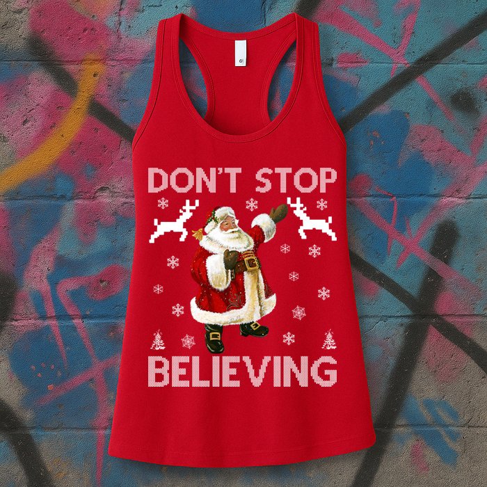 Don't Stop Believing Christmas Ugly Sweater Design Womens Tank Top