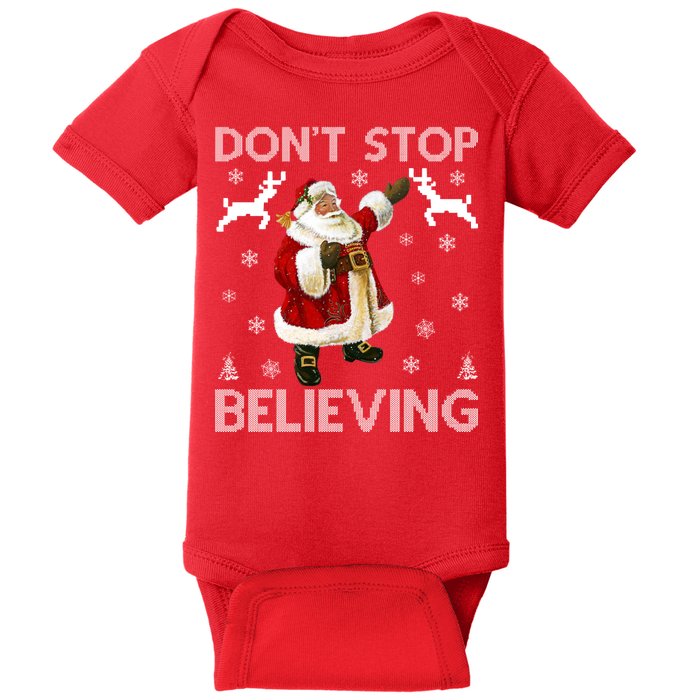 Don't Stop Believing Christmas Ugly Sweater Design Baby Bodysuit