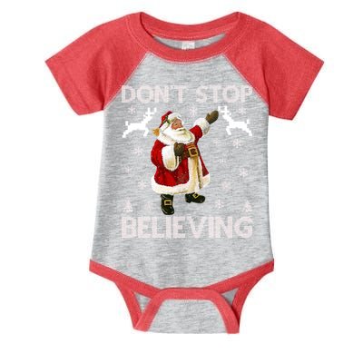 Don't Stop Believing Christmas Ugly Sweater Design Infant Baby Jersey Bodysuit