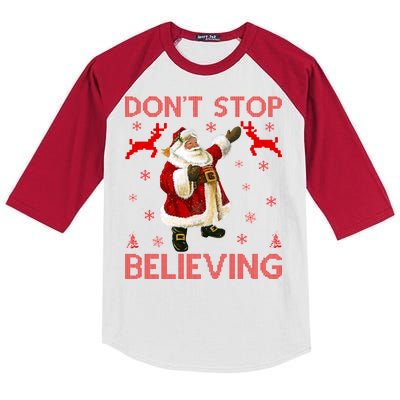 Don't Stop Believing Christmas Ugly Sweater Design Kids Colorblock Raglan Jersey