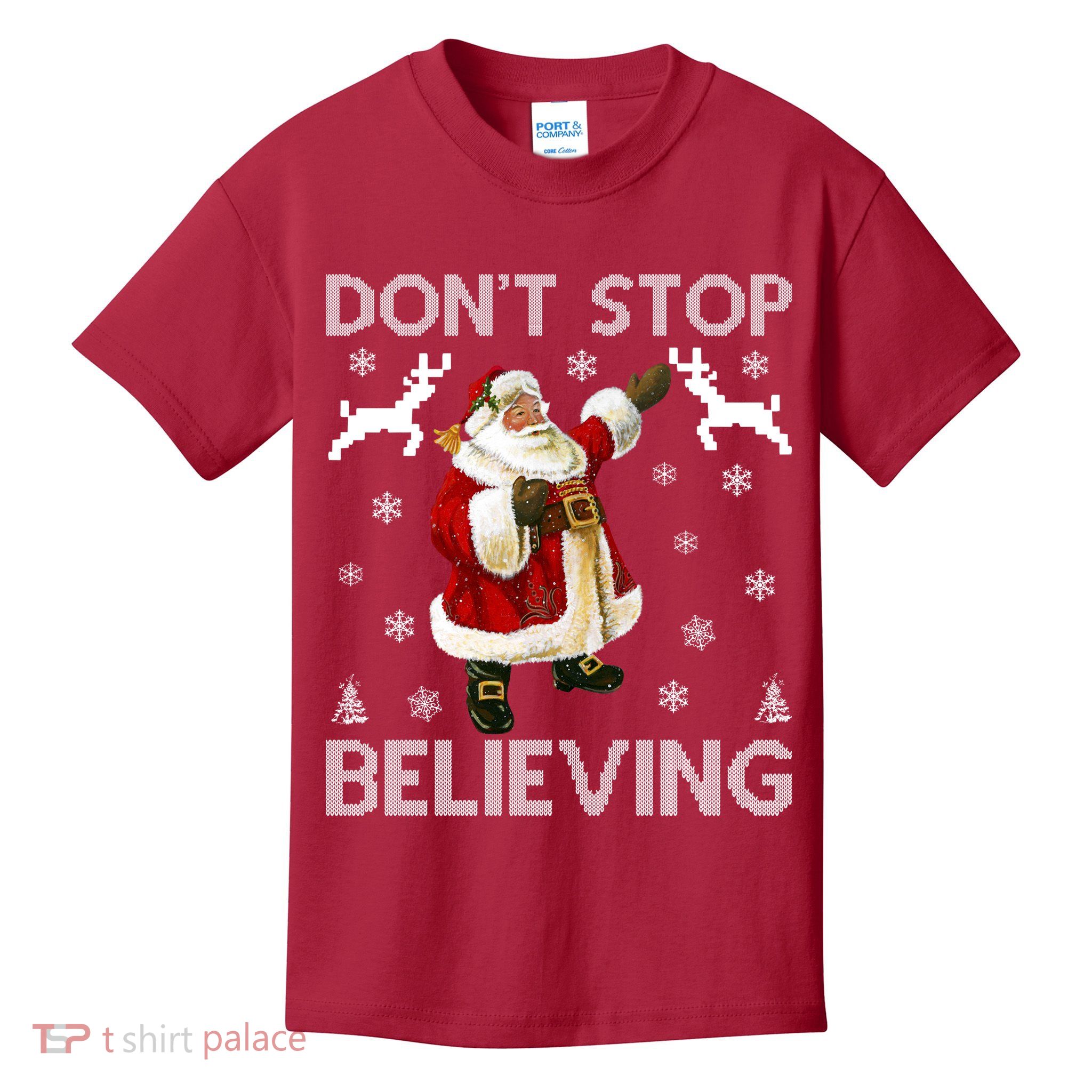 Don't Stop Believing Christmas Ugly Sweater Design Kids T-Shirt