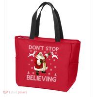 Don't Stop Believing Christmas Ugly Sweater Design Zip Tote Bag