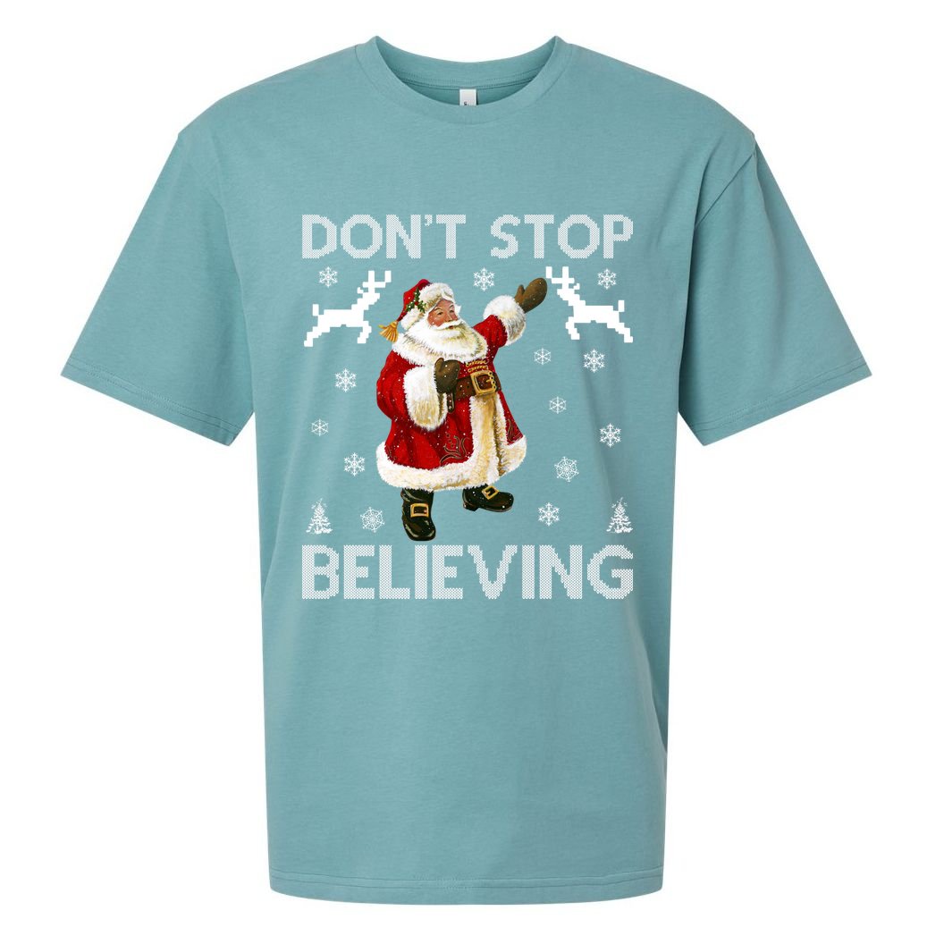 Don't Stop Believing Christmas Ugly Sweater Design Sueded Cloud Jersey T-Shirt