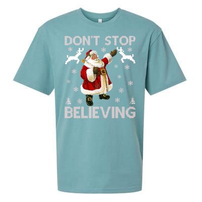 Don't Stop Believing Christmas Ugly Sweater Design Sueded Cloud Jersey T-Shirt