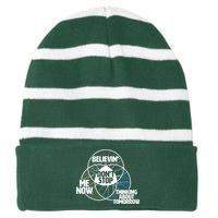 Don't Stop Believing Diagram Chart Striped Beanie with Solid Band