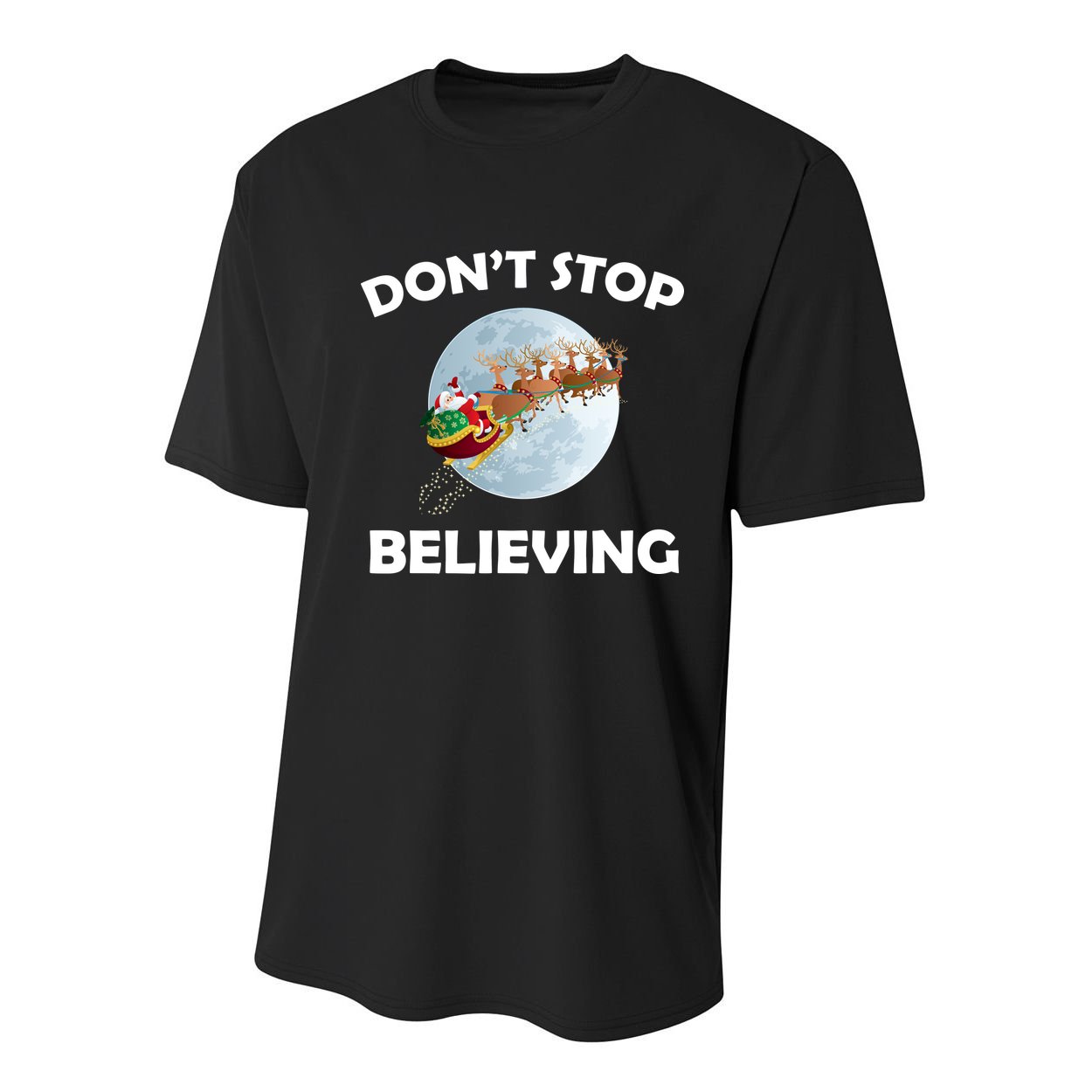 Don't Stop Believing In Santa Youth Performance Sprint T-Shirt