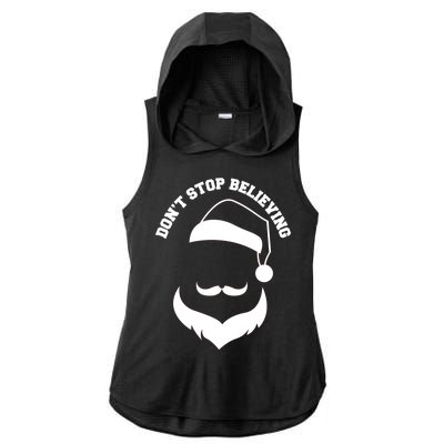 Don't Stop Believing Santa Face Ladies PosiCharge Tri-Blend Wicking Draft Hoodie Tank