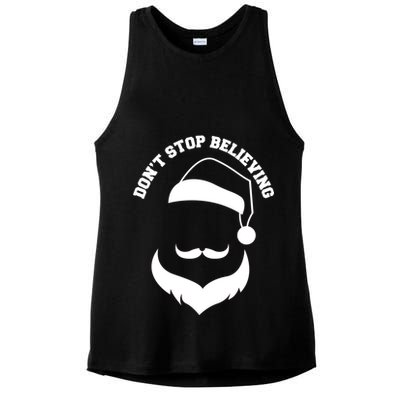 Don't Stop Believing Santa Face Ladies PosiCharge Tri-Blend Wicking Tank