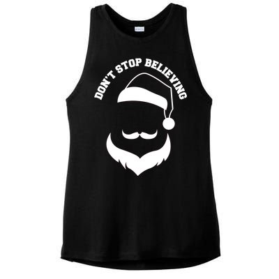 Don't Stop Believing Santa Face Ladies PosiCharge Tri-Blend Wicking Tank