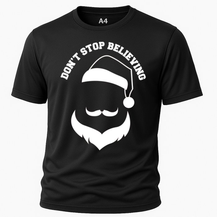 Don't Stop Believing Santa Face Cooling Performance Crew T-Shirt