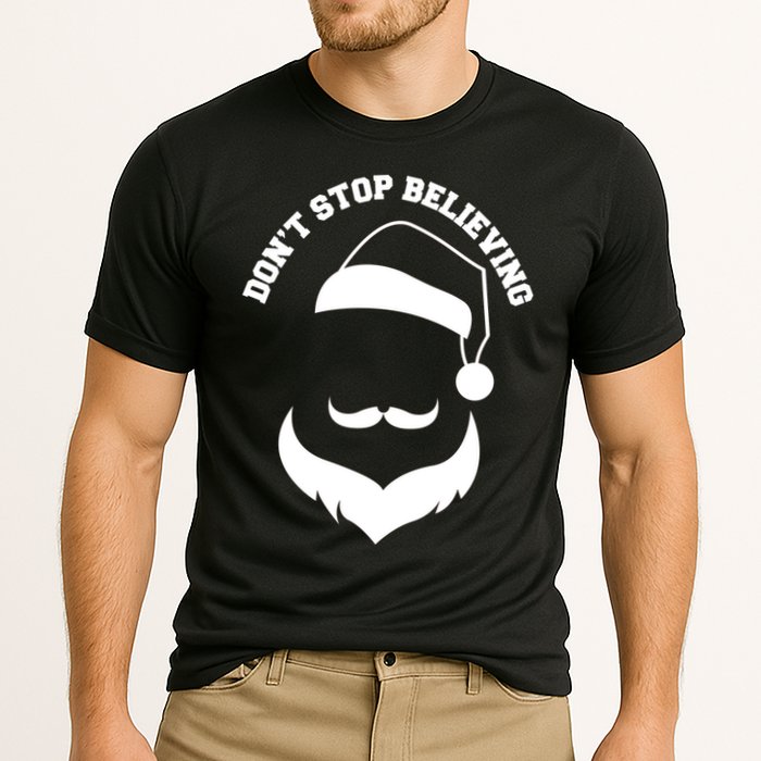 Don't Stop Believing Santa Face Cooling Performance Crew T-Shirt