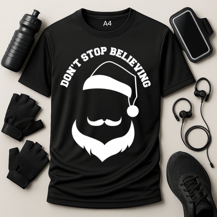Don't Stop Believing Santa Face Cooling Performance Crew T-Shirt