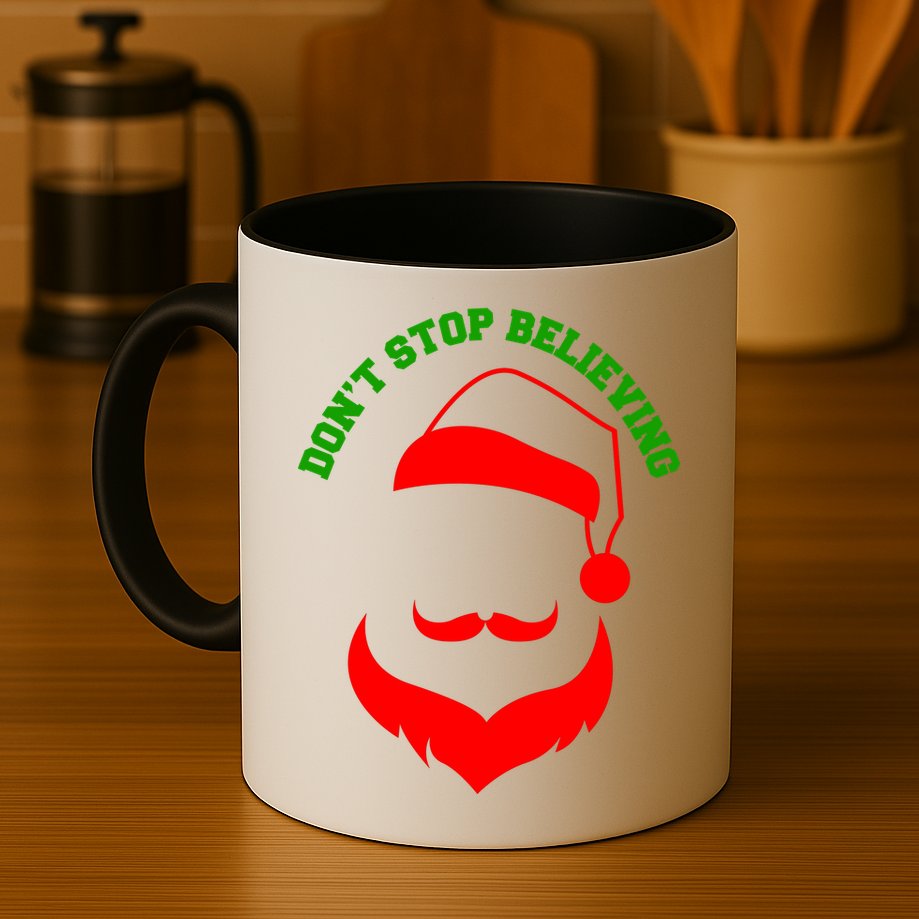 Don't Stop Believing Santa Face Mug