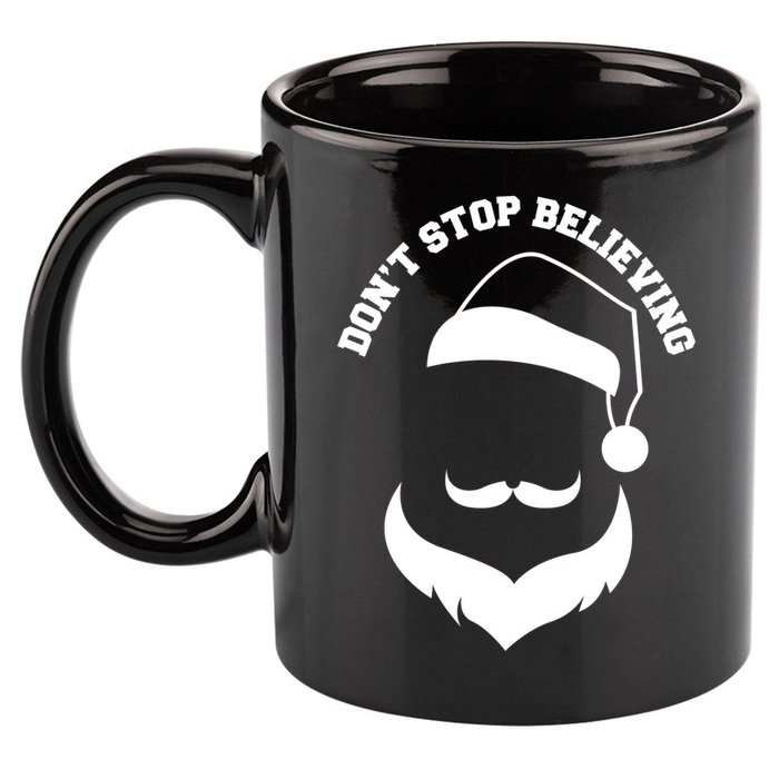 Don't Stop Believing Santa Face 11oz C Handle Ceramic Mug